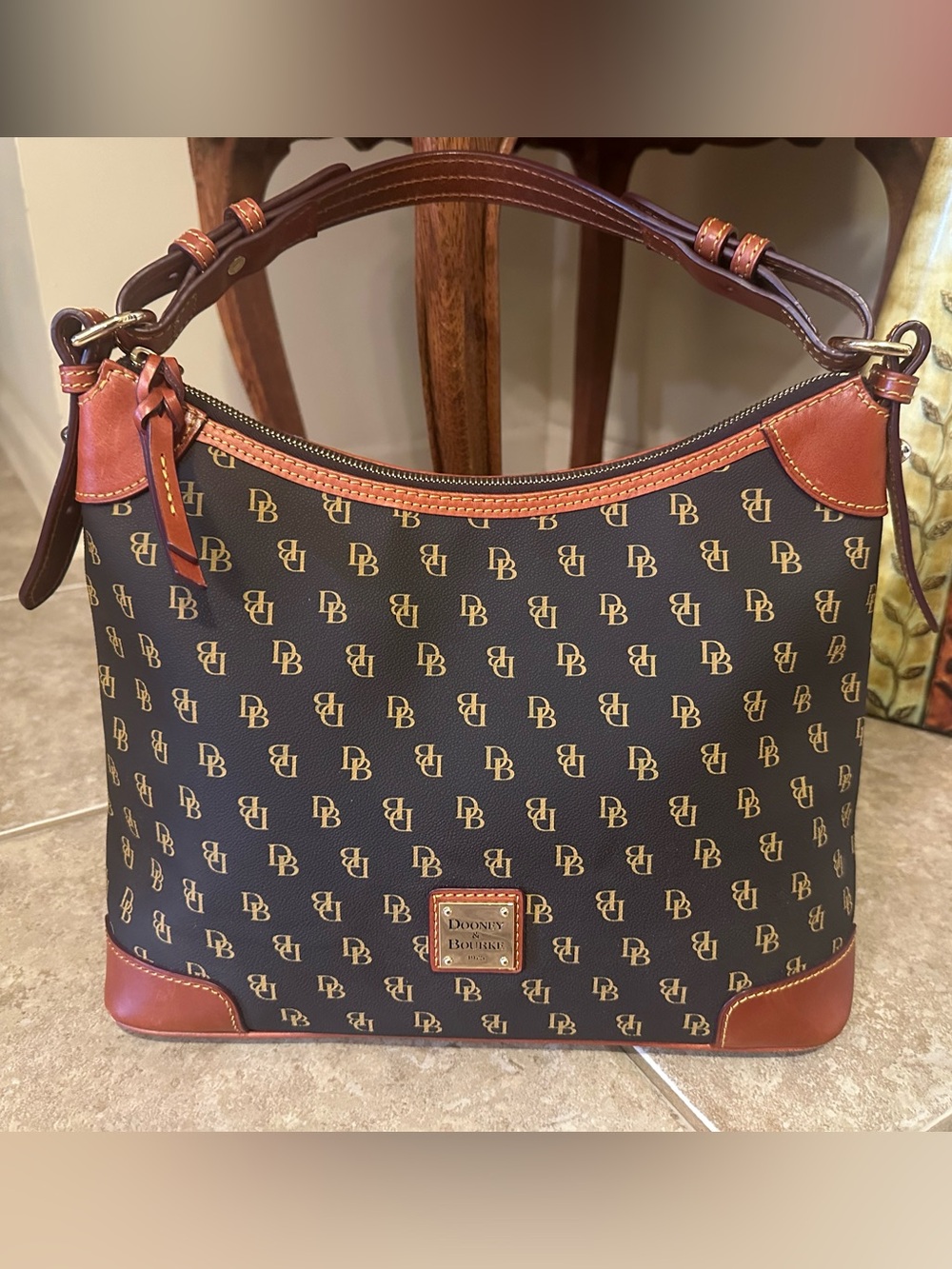 Dooney Bourke Brown Gretta DB Logo Monogram Hobo Shoulder Bag